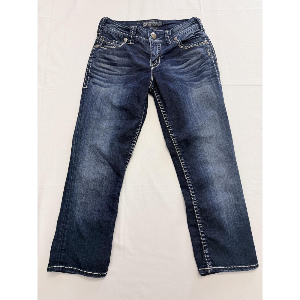 Silver Jeans Co Suki Flap Capri Jeans Womens 26 Blue Med Wash Low Rise 26x21.5